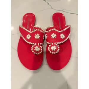 Jack Rogers Jelly Sandals Pink White Whipstitch Thong Women's 9 EUC